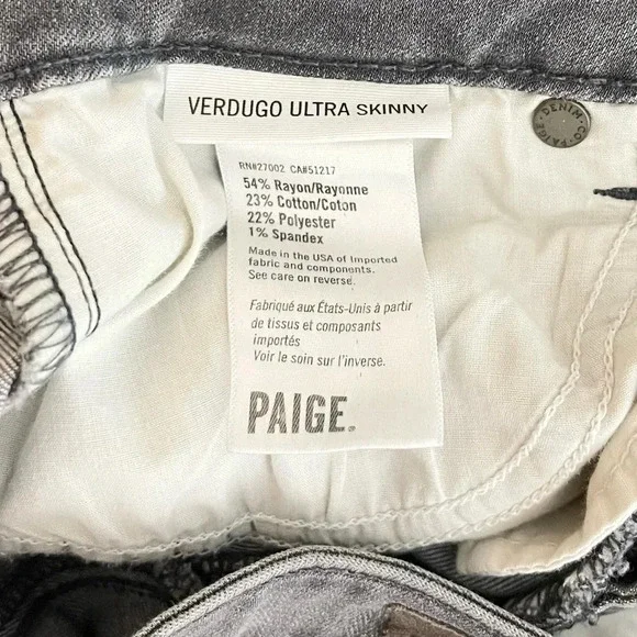 ✅SOLD-Paige | Verdugo Ultra Skinny Jeans Mid Rise Stretch Gray 30” Inseam - Picture 7 of 8